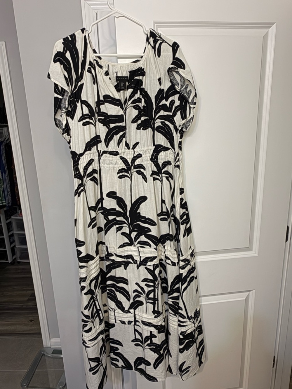 Tahari Black and White Botanical Maxi Dress